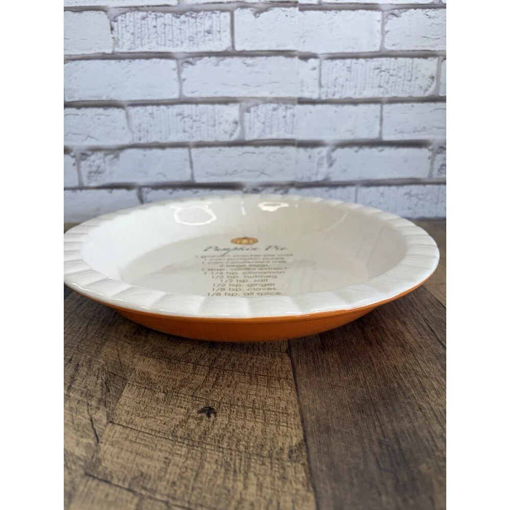 Pumpkin Pie Plate Orange Bottom Stoneware Vintage Dish